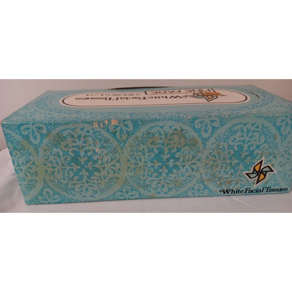 Vtg Fine Fare White Facial Tissues 175 Two Ply Blue Designer Box Nostalgia READ‎